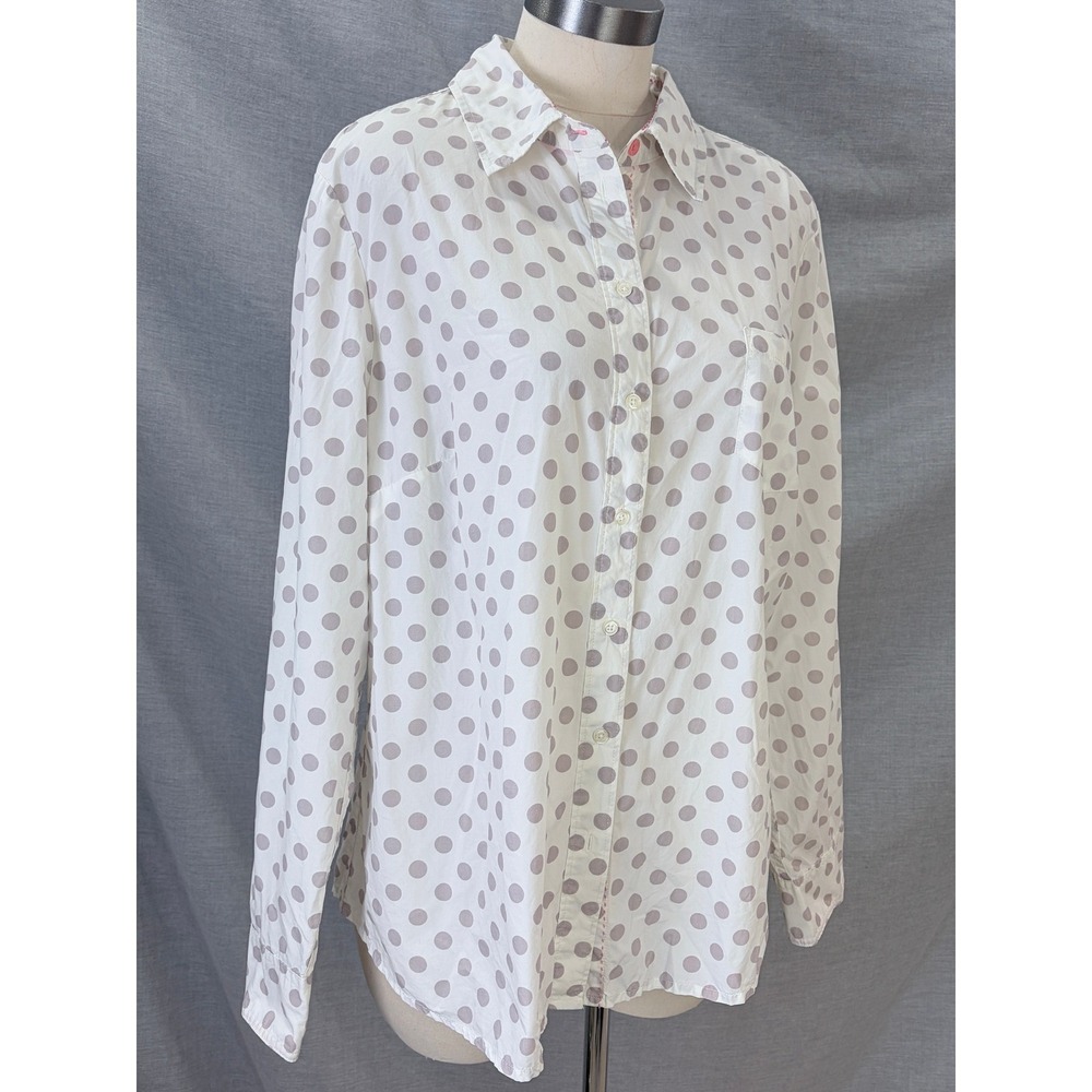 Boden Polka Dot White Lavender Cotton Button Down Shirt Pink Detail 16R
